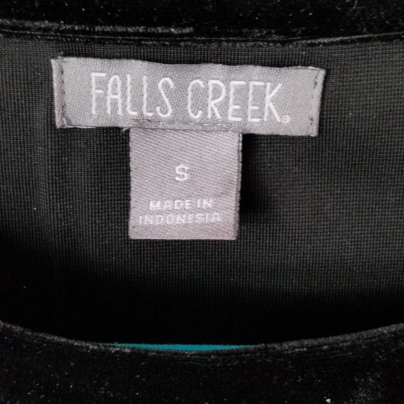 Falls Creek Black Faux Velvet Short Sleeve Top  L - Picture 2 of 8
